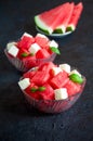 Fresh Summer Salad. Watermelon with Feta Cheese and Basil