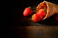 Fresh summer strawberries in an ice cream cone