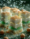 Fresh Sushi Rolls with Sesame Seeds and Soy Sauce Drops in Artistic Close up on Dark Background Japanese Cuisine Concept