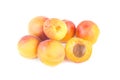 Fresh sweet apricot fruit, whole and half, group of juicy ripe apricots closeup, isolated on the white background Royalty Free Stock Photo