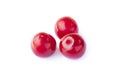 Fresh sweet cherry plums fruit, three juicy ripe red cherry-plums, closeup, isolated on the white background Royalty Free Stock Photo