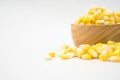 fresh sweet corn in wood bowl and spoon isolated Royalty Free Stock Photo