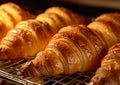 Fresh sweet croissants in bakery oven.Macro.AI Generative