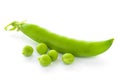 Fresh Sweet Green Pea Pods and Ceeds Isolated on White Background Royalty Free Stock Photo