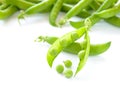 Fresh Sweet Green Pea Pods and Ceeds Isolated on White Background Royalty Free Stock Photo