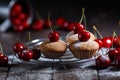 Fresh sweet homemade cherry cakes sprinkled with flour. Kitchen,