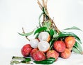 Fresh and sweet lychee on the white background Royalty Free Stock Photo