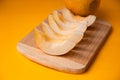 Fresh sweet orange melon on the wooden table. Summer fruit concept Royalty Free Stock Photo