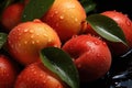 Fresh sweet peaches close up