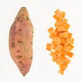 Fresh sweet potato whole and cut into cubes Royalty Free Stock Photo