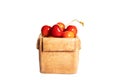 Fresh sweet ripe cherries in a ceramic box isolated on a white background.