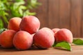 Fresh sweet ripe peaches on table Royalty Free Stock Photo