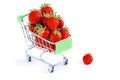 Fresh sweet ripe Strawberries in Shopping Cart, Isolated on White Background. Close - up. Organic strawberries Royalty Free Stock Photo
