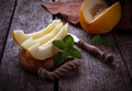 Fresh sweet sliced melon with mint Royalty Free Stock Photo