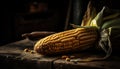 Fresh sweetcorn on rustic wooden table in autumn generated by AI