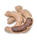 Fresh tamarind fruits isolated on white,Tamarind isolated on a white background. With clipping path