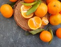 Fresh tangerines organic on concrete background design seasonal