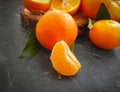 Fresh tangerines organic vitamin on concrete background design seasonal