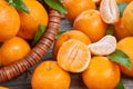 Fresh tangerines with leaves