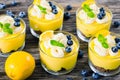 Fresh-tasting summer dessert - Lemon Cheesecake Mousse in cups Royalty Free Stock Photo