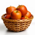 Fresh And Tasty Apples In Orange Wicker Basket