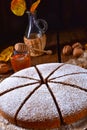A Fresh and tasty autumnal walnut cake with honey Royalty Free Stock Photo