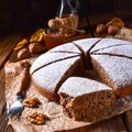 A Fresh and tasty autumnal walnut cake with honey Royalty Free Stock Photo