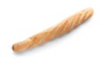 Fresh tasty baguette on white background