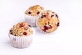 Fresh Tasty Baked Canberry Muffins on White Background Tasty Handmade Cupcakes Copy Space Royalty Free Stock Photo