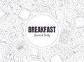 Fresh and Tasty Breakfast Banner Template, Morning Food Menu Vintage Hand Drawn Vector Illustration