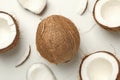 Fresh tasty coconut on white background, top view Royalty Free Stock Photo