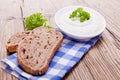 Fresh tasty herbal creme cheese and bread Royalty Free Stock Photo