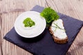 Fresh tasty herbal creme cheese and bread Royalty Free Stock Photo