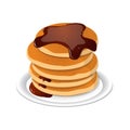 Fresh tasty hot pancakes with sweet maple syrup. Cartoon icon