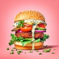 Fresh tasty meat free vegetarian burger made from organic ingredients on color background