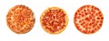 Fresh tasty pepperoni pizza group isolated on white background. Top view Royalty Free Stock Photo