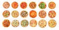 Fresh tasty pizza collage set on white background. Big set of pizzas. Top view Royalty Free Stock Photo