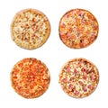 Fresh tasty pizza collage set on white background. Top view Royalty Free Stock Photo