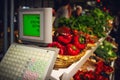 Fresh and tasty red peppers and salad on a market stall in italy Royalty Free Stock Photo