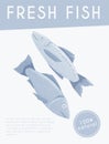 Fresh tasty salmons, sea fishes vector hand drawn poster design with space for text.