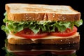fresh tasty sandwich Baguette sandwich Fresh ham sandwich with lettuce, slices of fresh tomatoes Royalty Free Stock Photo