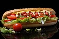 fresh tasty sandwich Baguette sandwich Fresh ham sandwich with lettuce, slices of fresh tomatoes Royalty Free Stock Photo