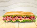 Fresh tasty sandwich with ham, close-up view Royalty Free Stock Photo