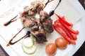 Fresh tasty shashlik with vegetables on the plate. Royalty Free Stock Photo