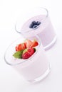 Fresh tasty strawberry blueberry yoghurt shake cream