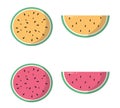 Fresh and tasty yellow and red watermelon fruit. Vegetarian and ecology food. Healthy food. Sweet water melon. Tropical fruits