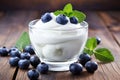 fresh tasty yogurt in glass with blueberry