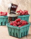 Fresh Tayberries and jars of homemade jam Royalty Free Stock Photo