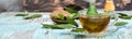 Fresh tea from bay leaf in a cup on a wooden rustic table Royalty Free Stock Photo