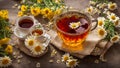 Fresh tea in cups chamomile aromatic morning homeopathy immunity relaxation